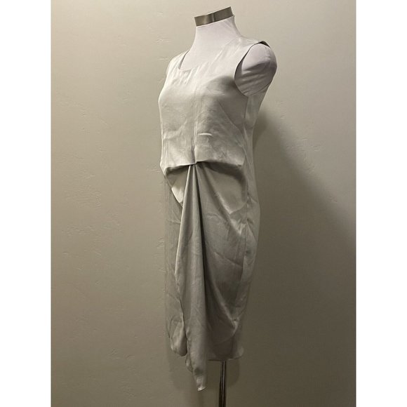 NEW ALLSAINTS Ultra Gathered Satin Sleeveless Asymmetrical Dress Storm Grey 4 US - Picture 5 of 9